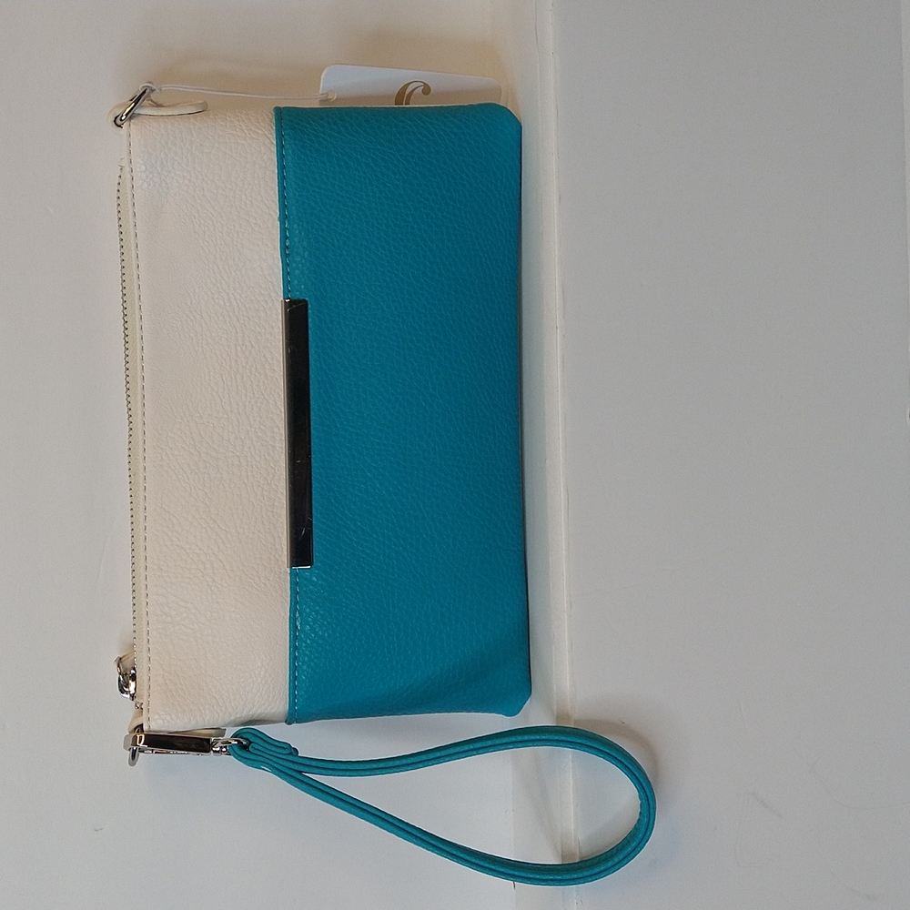 Charming Charlie Turquoise |  White Clutch  Wristlet | Crossbody